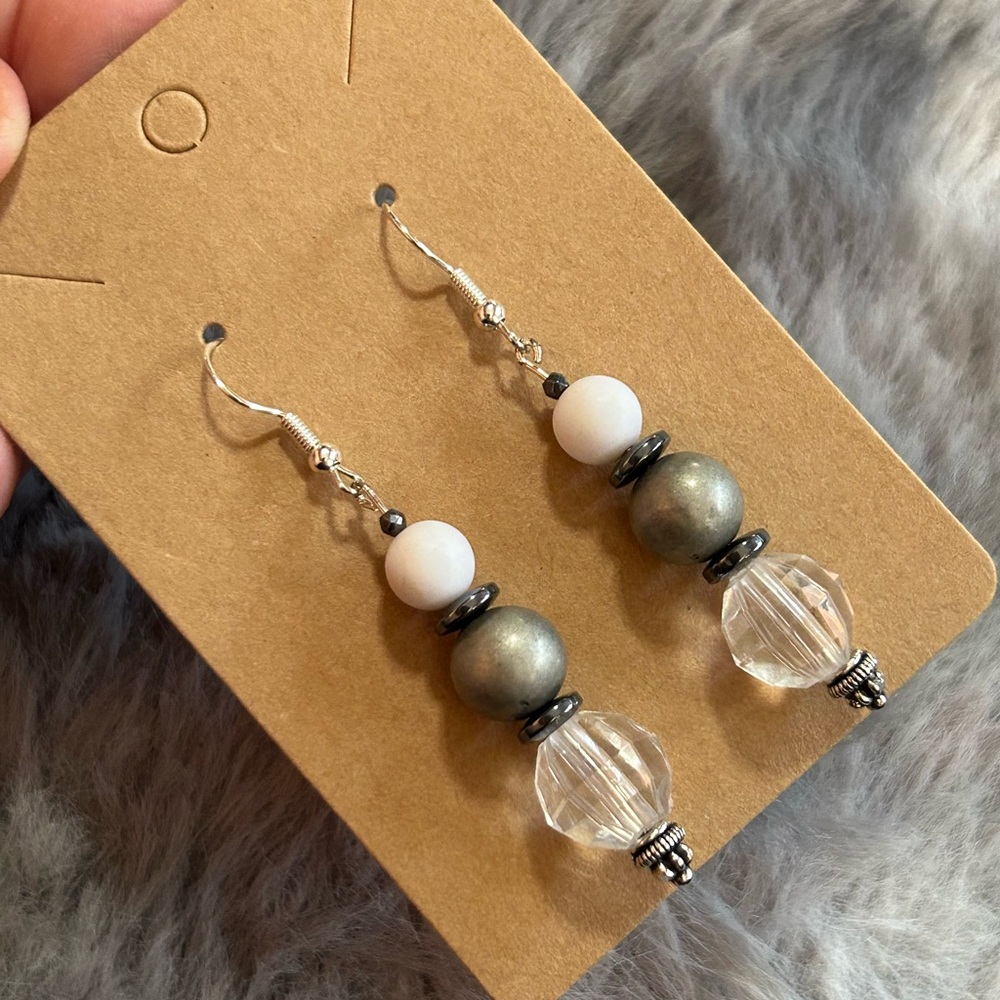 Handcrafted hematite vintage bead dangle earrings